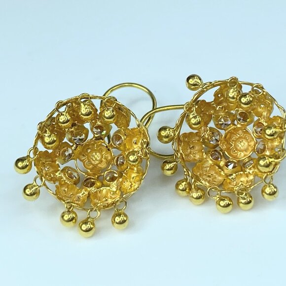 22K yellow gold Floral Filigree Jhumki earrings 5.6g 1.5" JR8567 - Picture 5 of 6